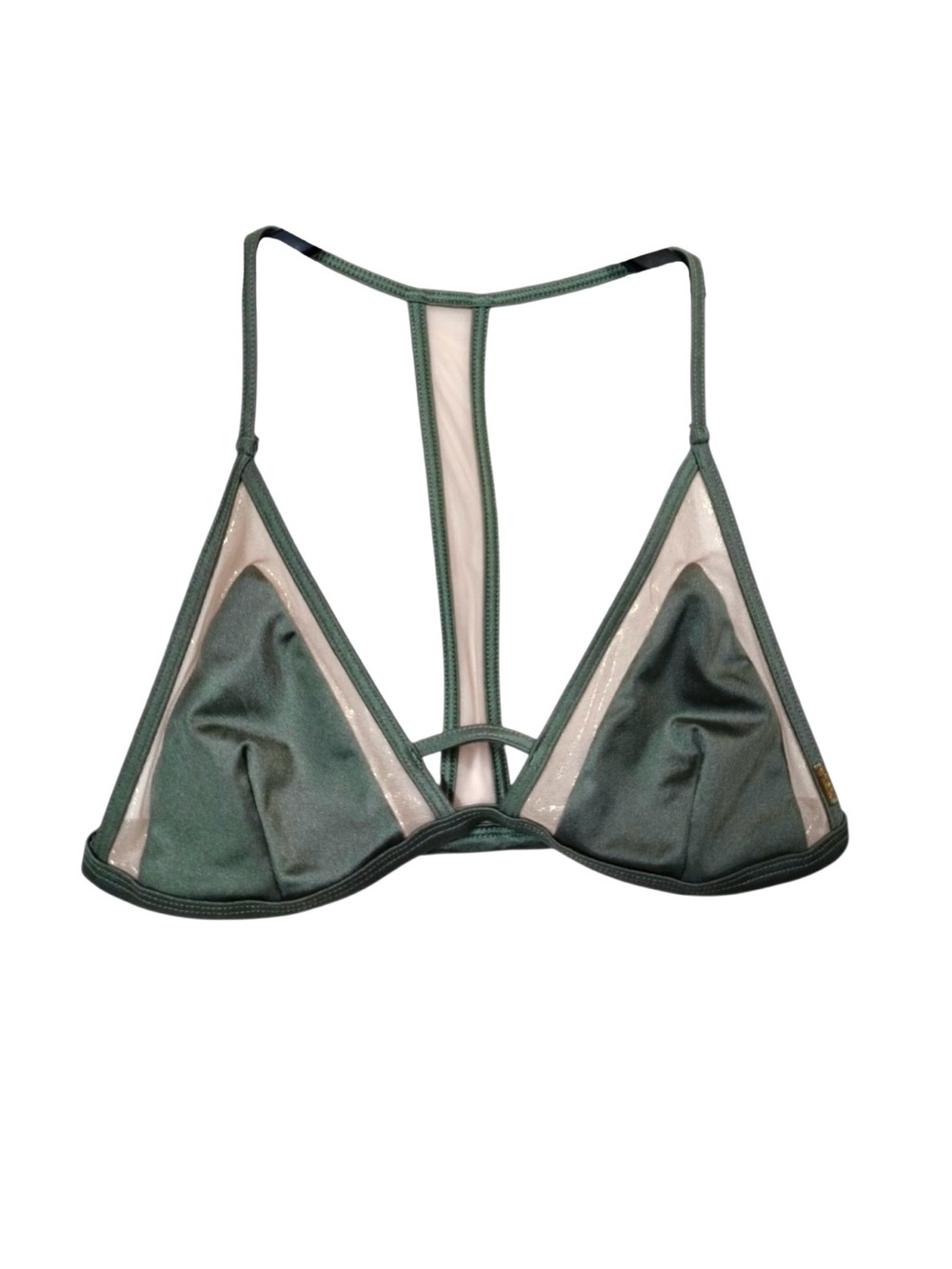 Victoria's Secret Pink Shimmery Olive Retro Triangle Cup Swim Suit Bikini Top